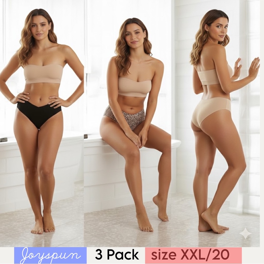 NWT Joyspun Women No Show Cheeky Panties 3-Pack Size XXL 20 leopard nude black